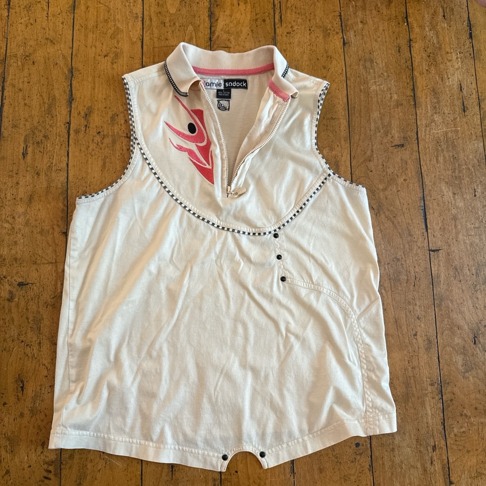 Chris Sandok Sleeveless White and Pink Top